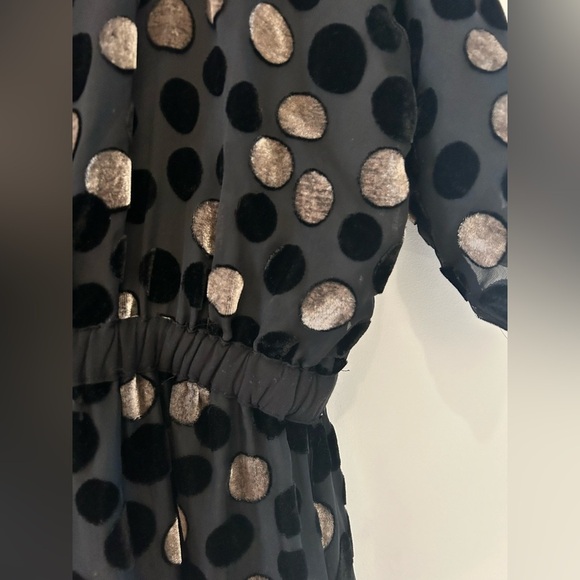 Handmade Velvet Velour Silver Black Polka Dot Maxi Midi Mesh Lined Dress - Picture 9 of 13